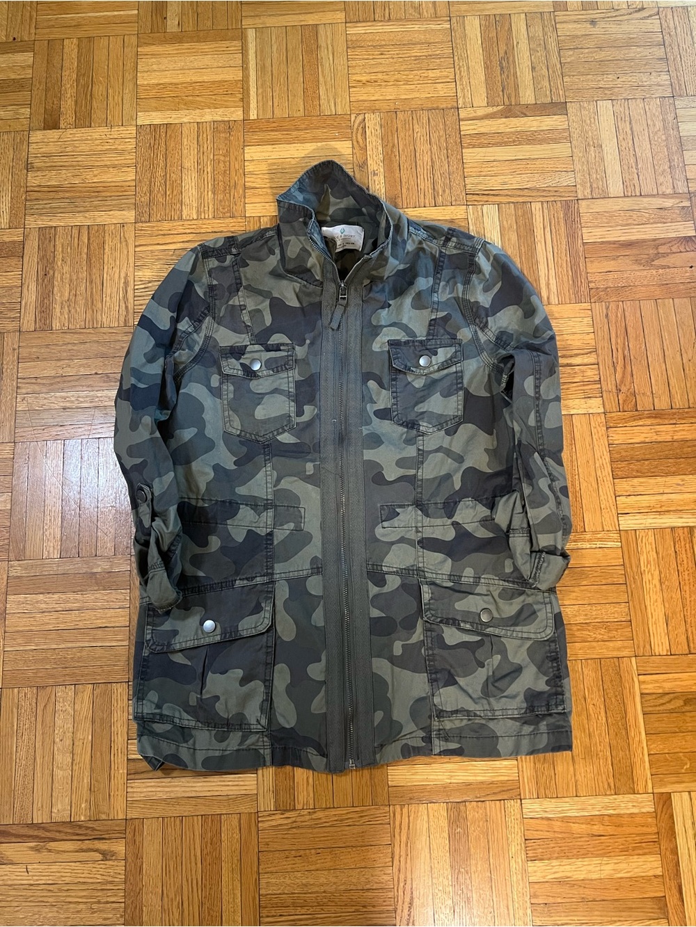 Trending Camouflage Utility Jacket from Jade & Ivory with funnel neck size Small